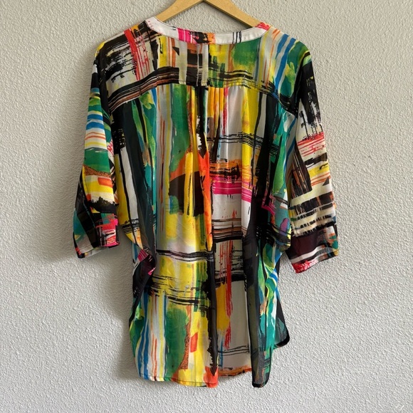John Mark Colorful Abstract Sheer Blouse Size Medium EUC - Picture 4 of 5